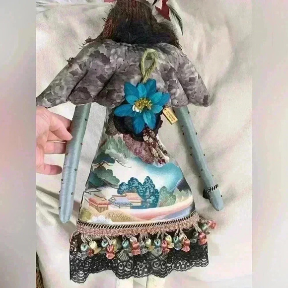 Primitive Christmas Angel Doll Handmade Decoration Folk Art Long Legs Patchwork - Picture 3 of 11